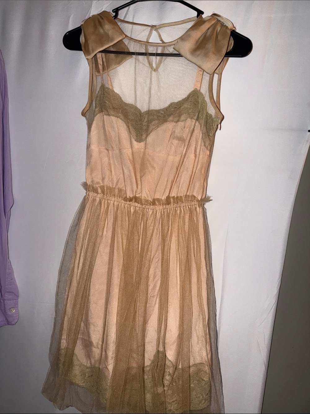 Rodarte Peach Dress with Olive Lace Trim